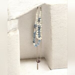 Elegant Blue and White Beaded Necklace Set "Denymme,"